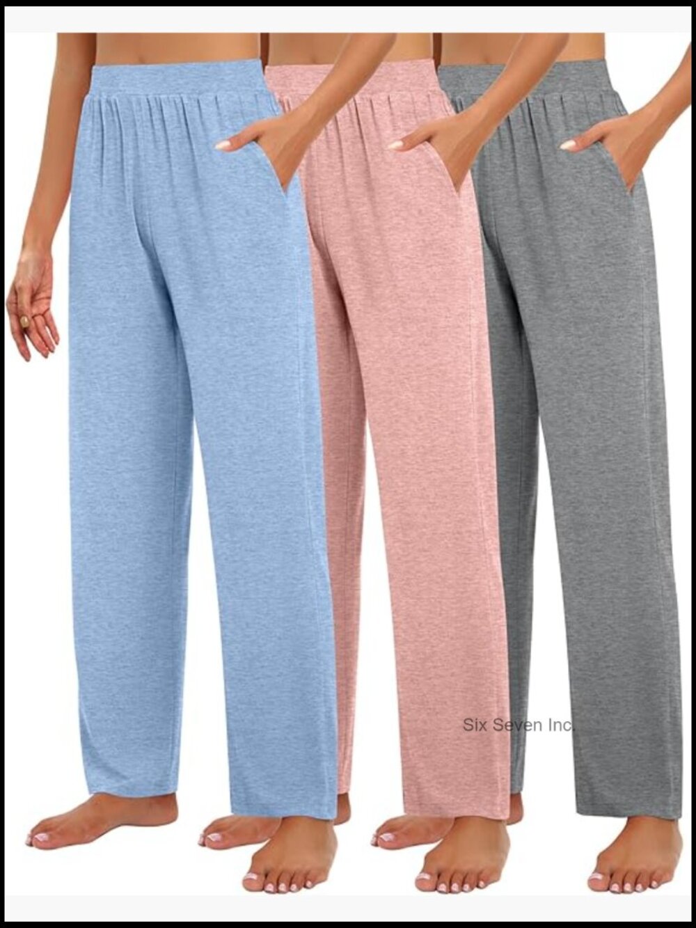 3 Pack Women's Wide Leg Lounge Pants with Pockets, Cozy Flowy Yoga Sweatpants